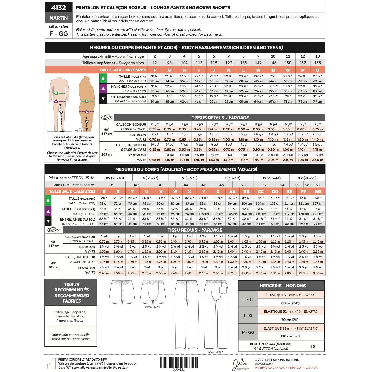 Jalie Patterns-Martin Boxers and Lounge Pants Pattern-sewing pattern-gather here online