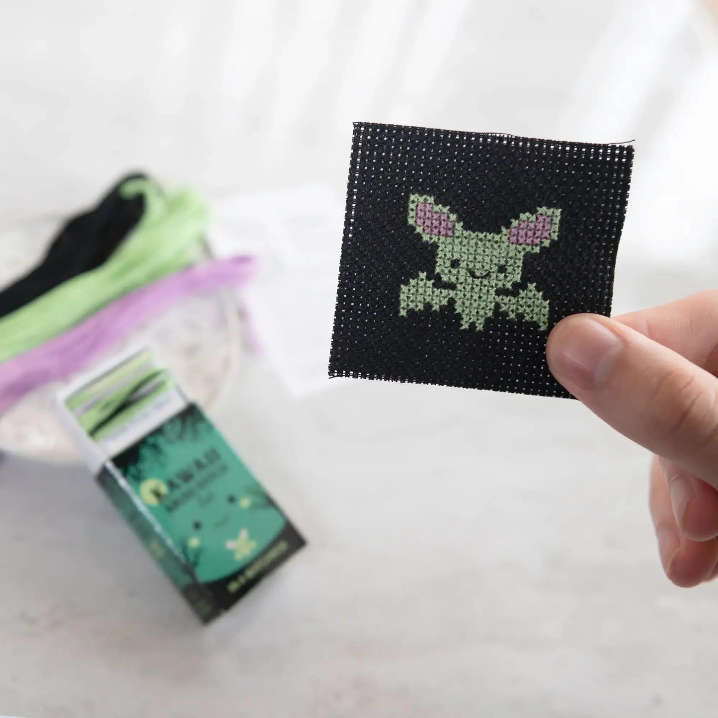 Marvling Bros-Kawaii Halloween Bat Mini Cross Stitch Kit in a Matchbox-xstitch kit-gather here online