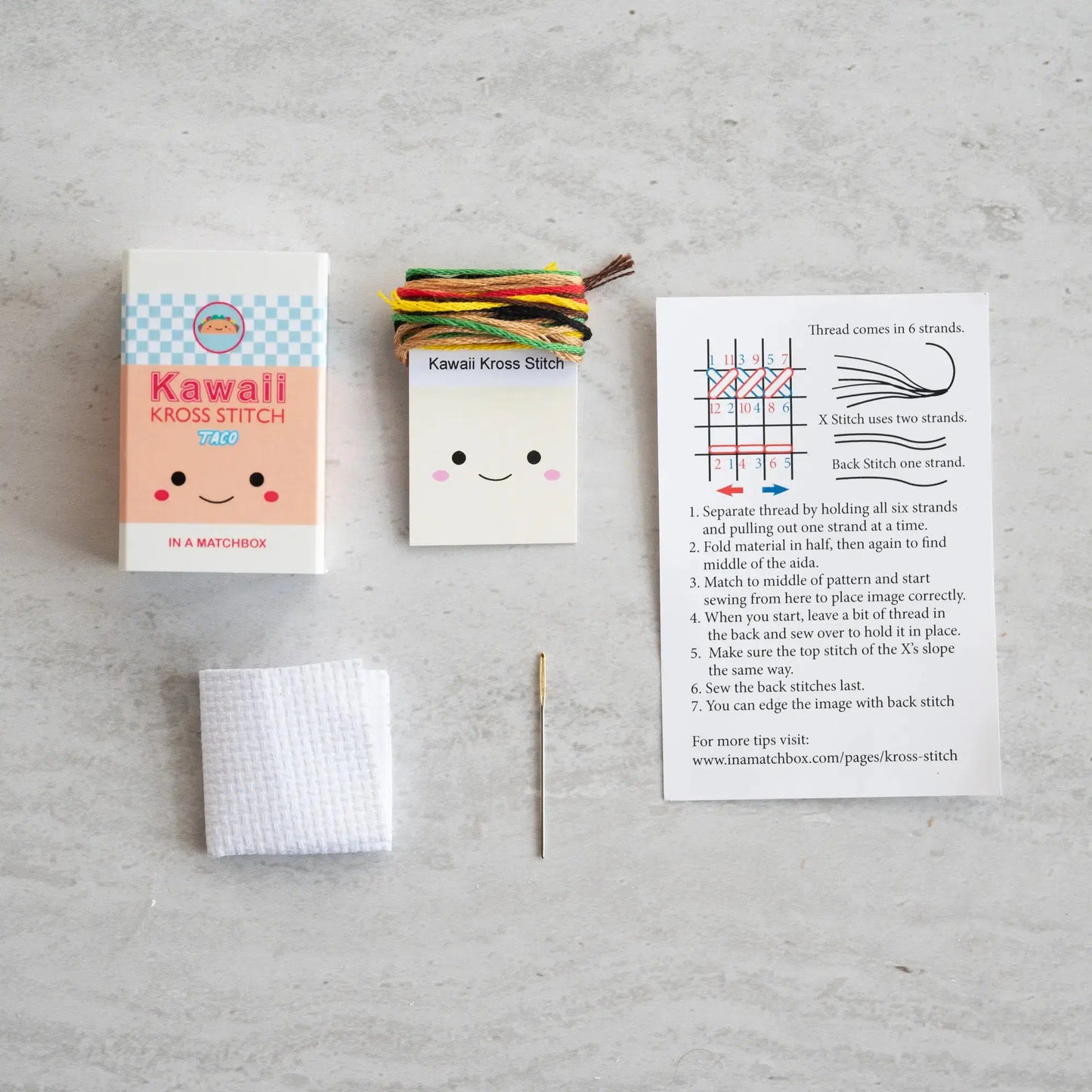 Marvling Bros-Kawaii Taco Mini Cross Stitch Kit in a Matchbox-xstitch kit-gather here online