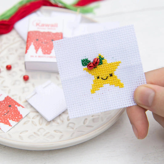 Marvling Bros-Kawaii Christmas Star Mini Cross Stitch Kit in a Matchbox-xstitch kit-gather here online