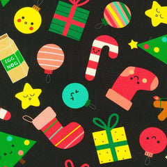 Robert Kaufman-Cute Holiday Icons on Black-fabric-gather here online