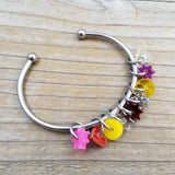 Katrinkles-Cuff Bracelet with Acrylic Stitch Markers-knitting notion-Pinks Reds and Yellow-gather here online