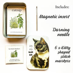 Firefly Notes-Cat Stitch Marker Tin Knit Tool Kit-knitting notion-gather here online