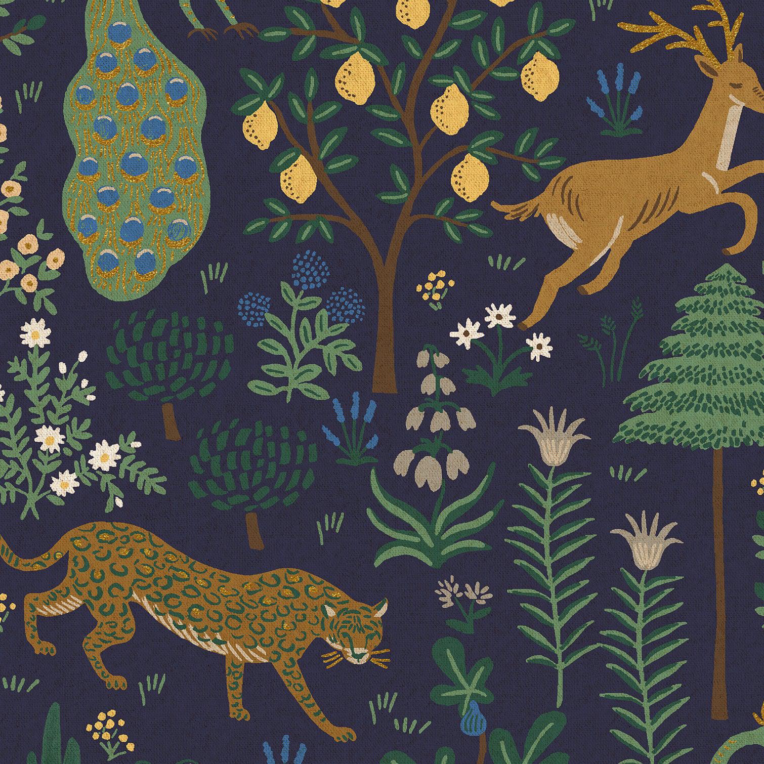 Cotton + Steel-Menagerie Navy Metallic on Canvas-fabric-gather here online