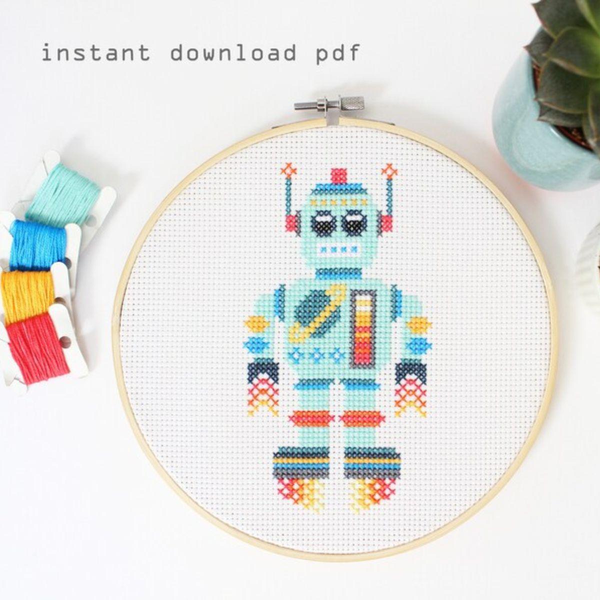 Diana Watters Handmade-Space Bot Cross Stitch Kit-xstitch kit-Default-gather here online