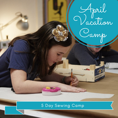 April Vacation Camp - Kids Tracing a sewing pattern