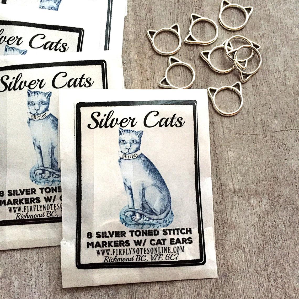 Firefly Notes-Cat Stitch Markers - Silver Large-knitting notion-gather here online