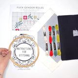 Junebug and Darlin-Fuck Gender Roles, 6" Cross Stitch Kit-xstitch kit-gather here online