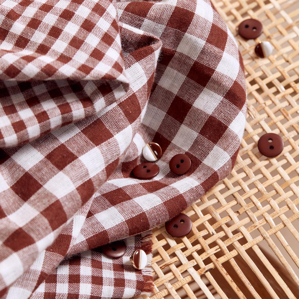 Atelier Brunette-Gingham Off-White Rust Double Gauze-fabric-gather here online