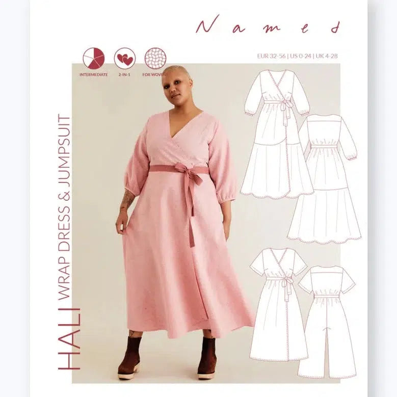 Named Clothing-Hali Wrap Dress & Jumpsuit Pattern-sewing pattern-gather here online