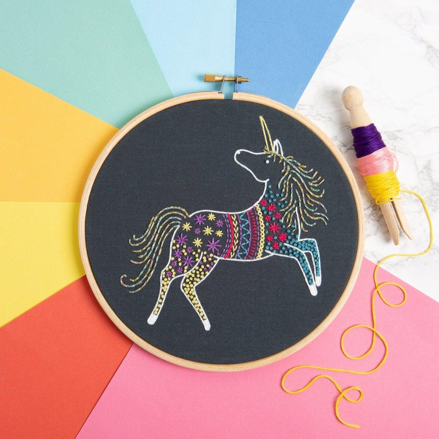 Hawthorn Handmade-Unicorn on Black Embroidery Kit-embroidery kit-gather here online