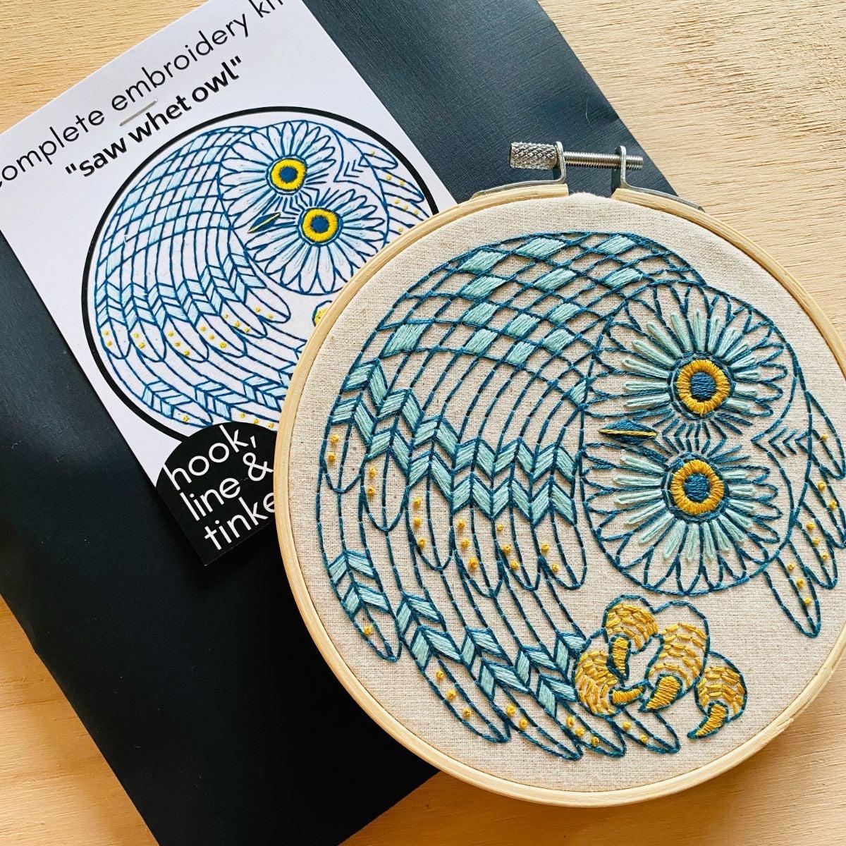 Hook, Line & Tinker-Saw Whet Owl Embroidery Kit-embroidery kit-gather here online