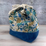 Denise Snow Williams-One of a Kind Drawstring Project Bags-accessory-XL - Floral w/ Waxed Canvas Bottom & Int. Zipper Pocket-gather here online