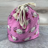 Denise Snow Williams-One of a Kind Drawstring Project Bags-accessory-Medium Quilted Pink Bunnies w/ Interior Pocket-gather here online