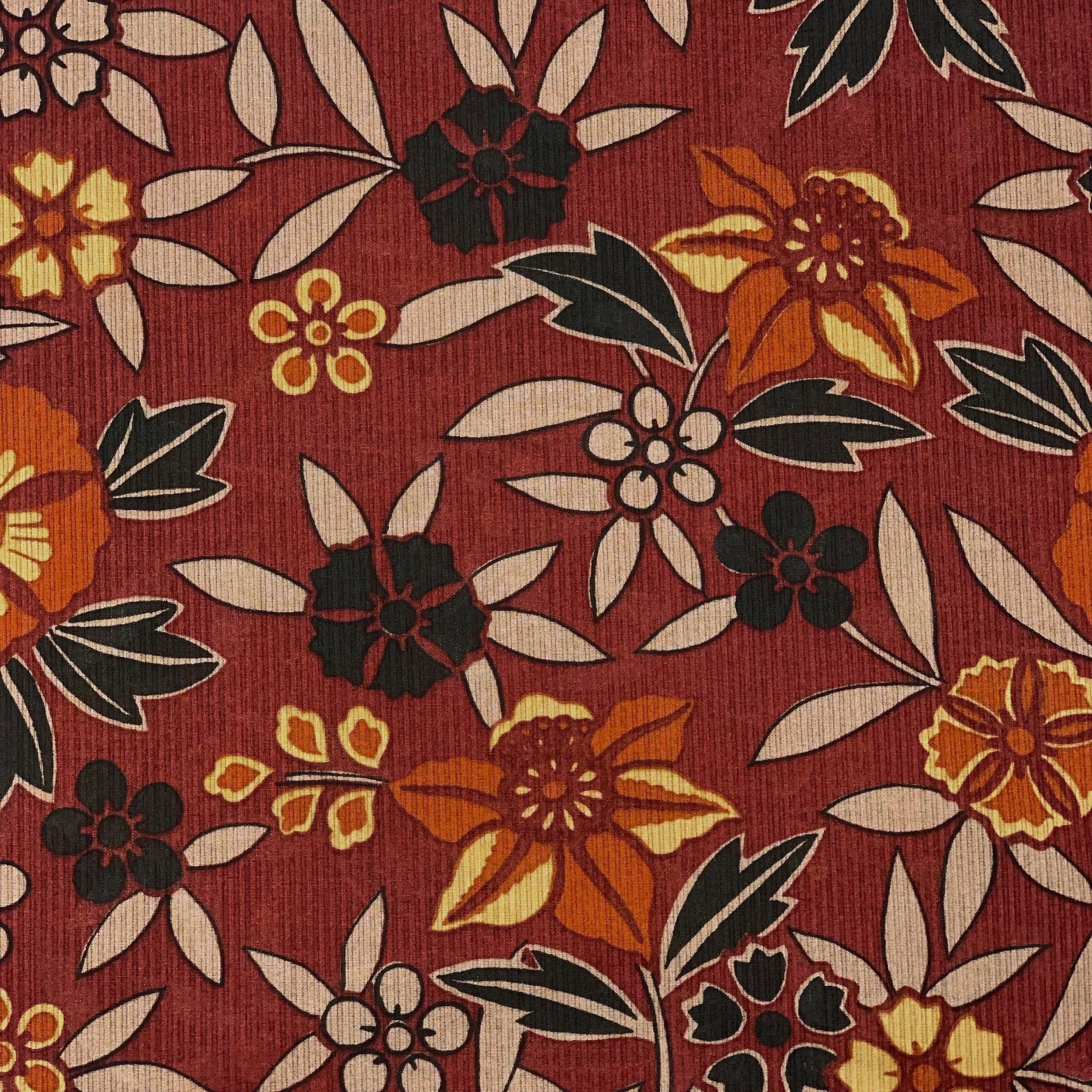 Kokka-Block Print Florals on Burgundy on Cotton Voile-fabric-gather here online