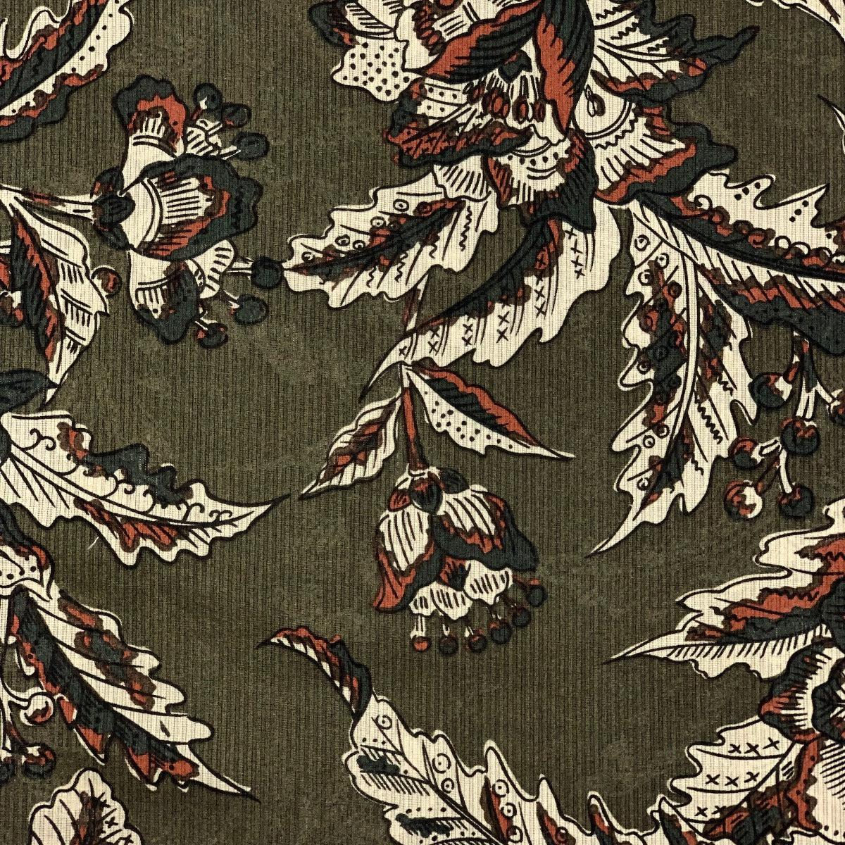 Kokka-Block Print Vines on Moss Green on Cotton Voile-fabric-gather here online