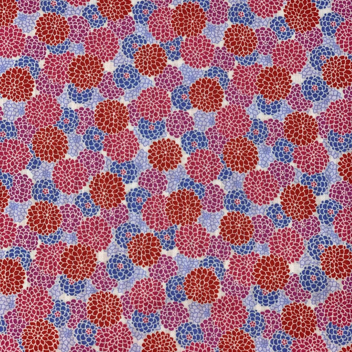 Kokka-Chrysanthemum Reds and Blues on Cotton Dobby-fabric-gather here online