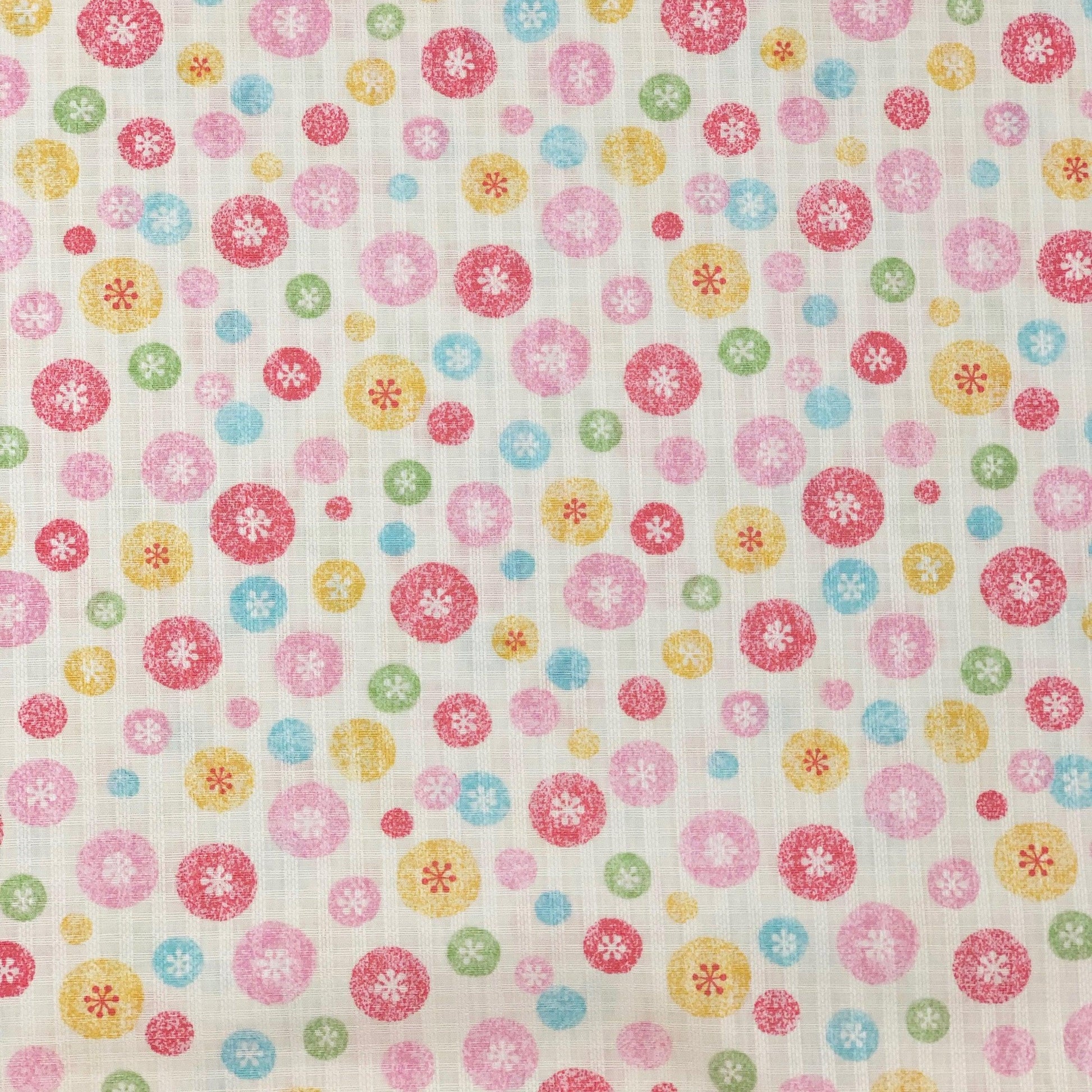 Kokka-Colorful Stamped Flowers on Cotton Dobby-fabric-gather here online