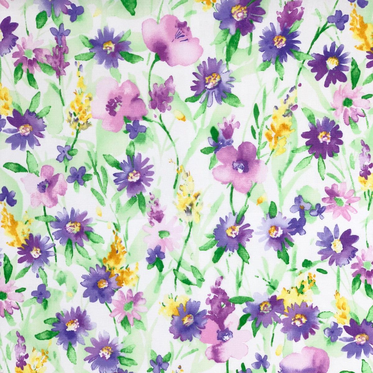 Kokka-Purple Watercolor Flower Field on Cotton Lawn-fabric-gather here online