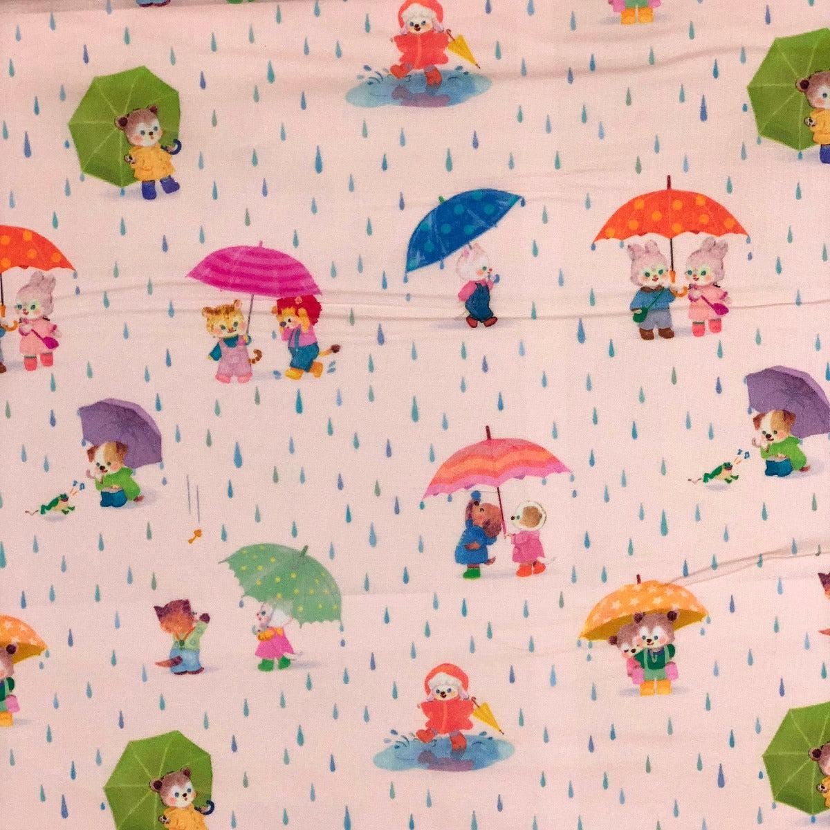 Kokka-Critters in the Rain on Cotton Digiprint-fabric-gather here online