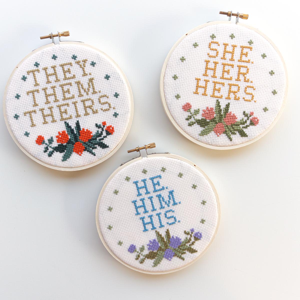 Junebug and Darlin-Preferred Pronouns He Cross Stitch Kit-xstitch kit-gather here online