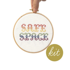 Junebug and Darlin-Safe Space, 5” Cross Stitch Kit-embroidery/xstitch kit-gather here online