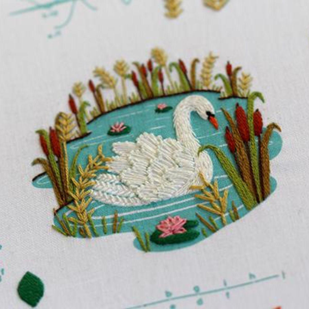 Kiriki Press-Swan Embroidery Stitch Sampler-embroidery/xstitch kit-gather here online