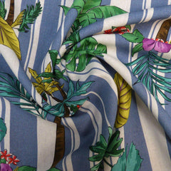 Lady McElroy - Stripey Palms - Blue on Chambray - Default - gatherhereonline.com