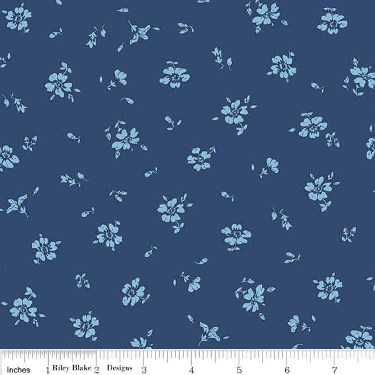 Liberty Fabrics-Midnight Garden Field Rose Blue-fabric-gather here online