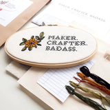 Junebug and Darlin-Maker. Crafter. Badass., 5"x9" Cross Stitch Kit-xstitch kit-gather here online
