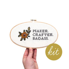 Junebug and Darlin-Maker. Crafter. Badass., 5"x9" Cross Stitch Kit-xstitch kit-gather here online