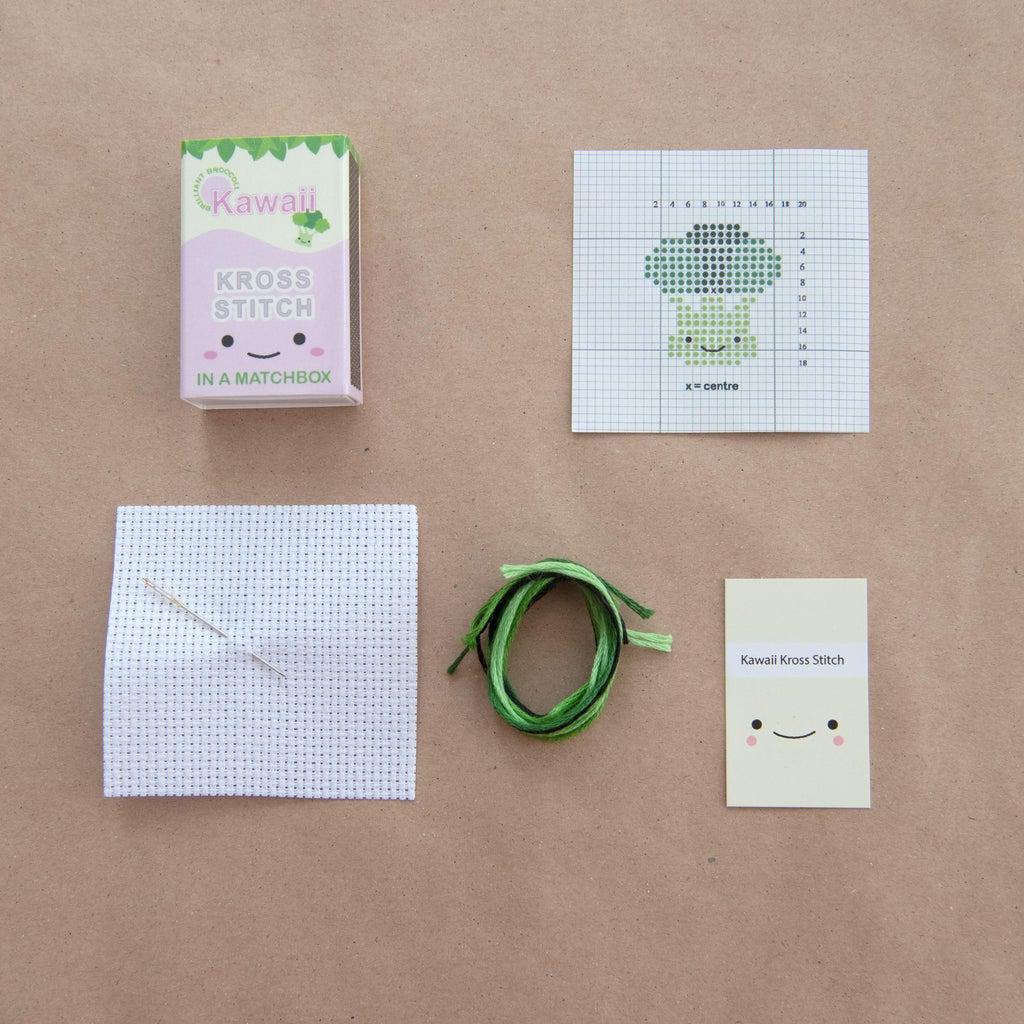 Marvling Bros-Kawaii Broccoli Cross Stitch Kit in a Matchbox-xstitch kit-gather here online