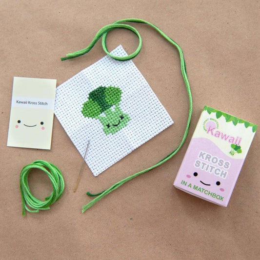 Marvling Bros-Kawaii Broccoli Cross Stitch Kit in a Matchbox-xstitch kit-gather here online