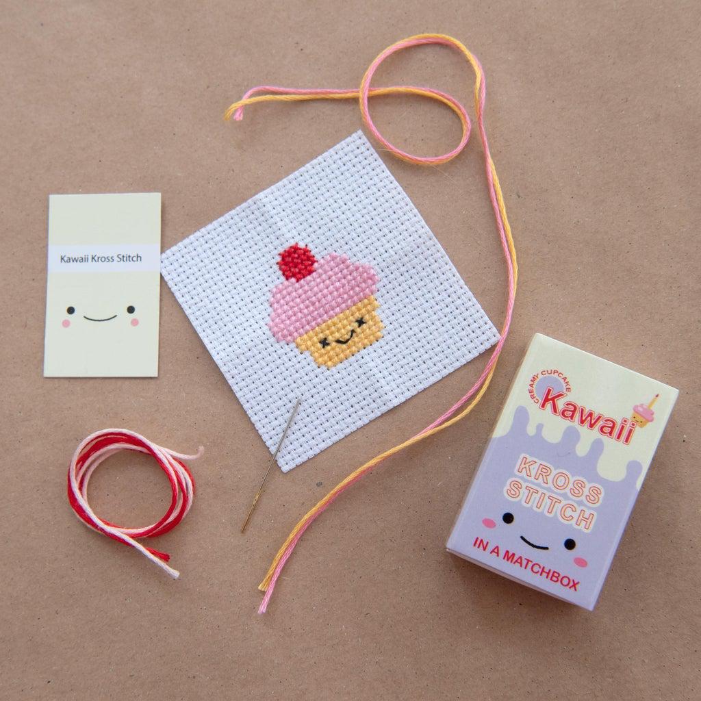 Marvling Bros-Kawaii Cupcake Mini Cross Stitch Kit in a Matchbox-xstitch kit-gather here online