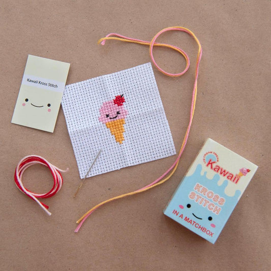 Marvling Bros-Kawaii Ice Cream Mini Cross Stitch Kit in a Matchbox-xstitch kit-gather here online