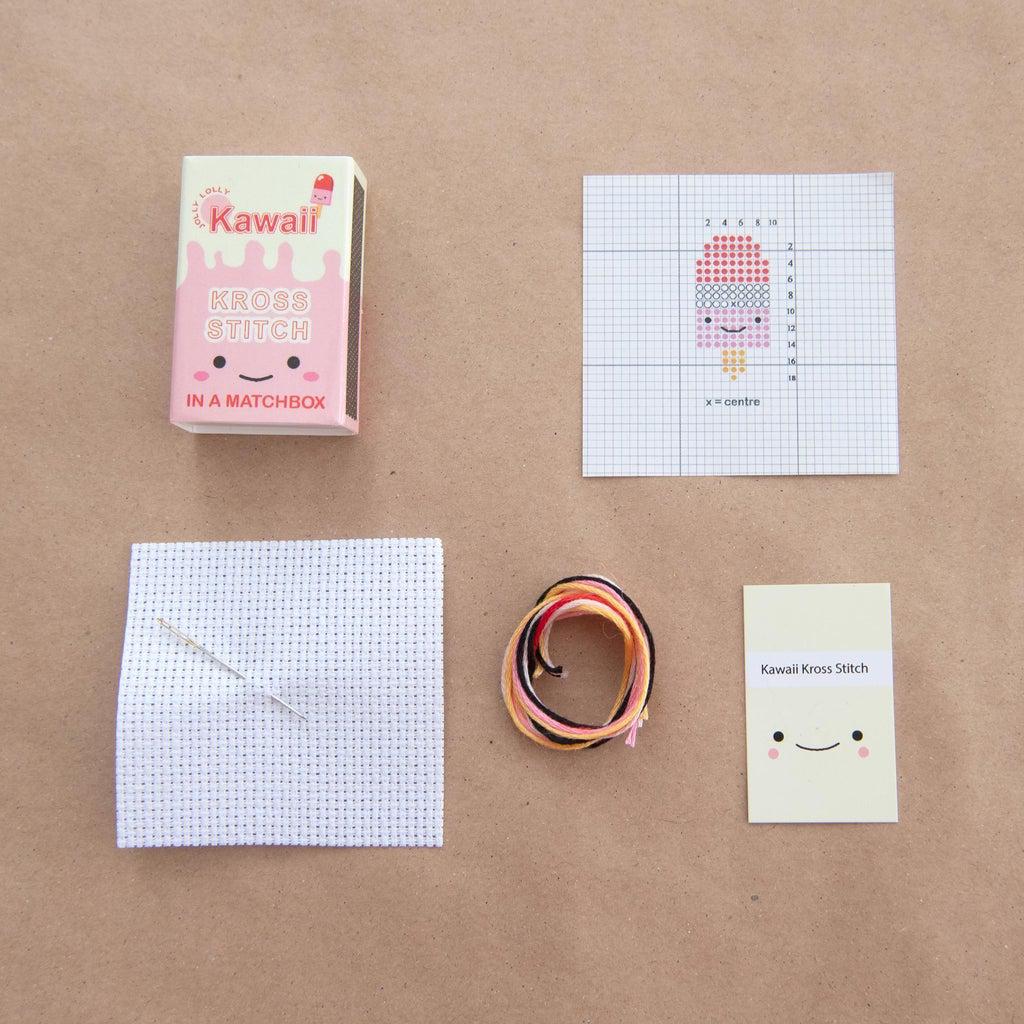 Marvling Bros-Kawaii Ice Lolly Mini Cross Stitch Kit in a Matchbox-xstitch kit-gather here online