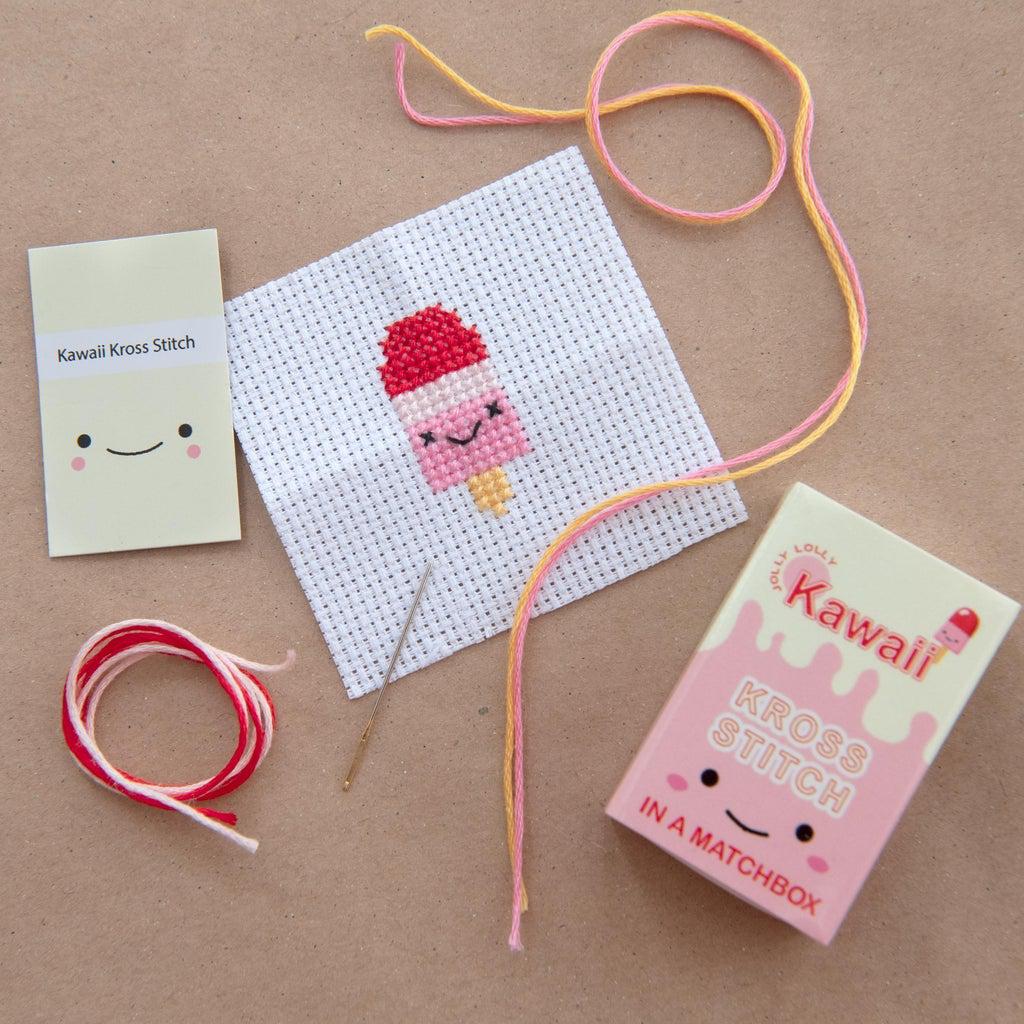 Marvling Bros-Kawaii Ice Lolly Mini Cross Stitch Kit in a Matchbox-xstitch kit-gather here online