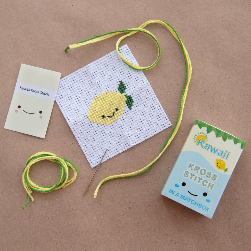 Marvling Bros-Kawaii Lemon Mini Cross Stitch Kit in a Matchbox-xstitch kit-gather here online