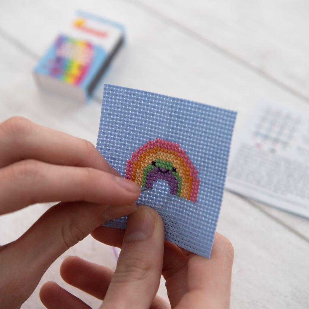 Marvling Bros-Kawaii Rainbow Arc Mini Cross Stitch Kit in a Matchbox-xstitch kit-gather here online