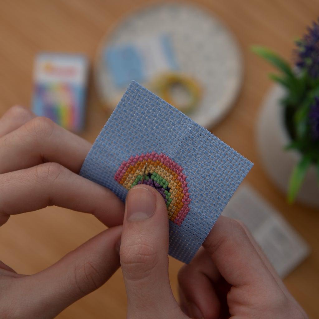 Kawaii Rainbow Arc Mini Cross Stitch Kit in a Matchbox