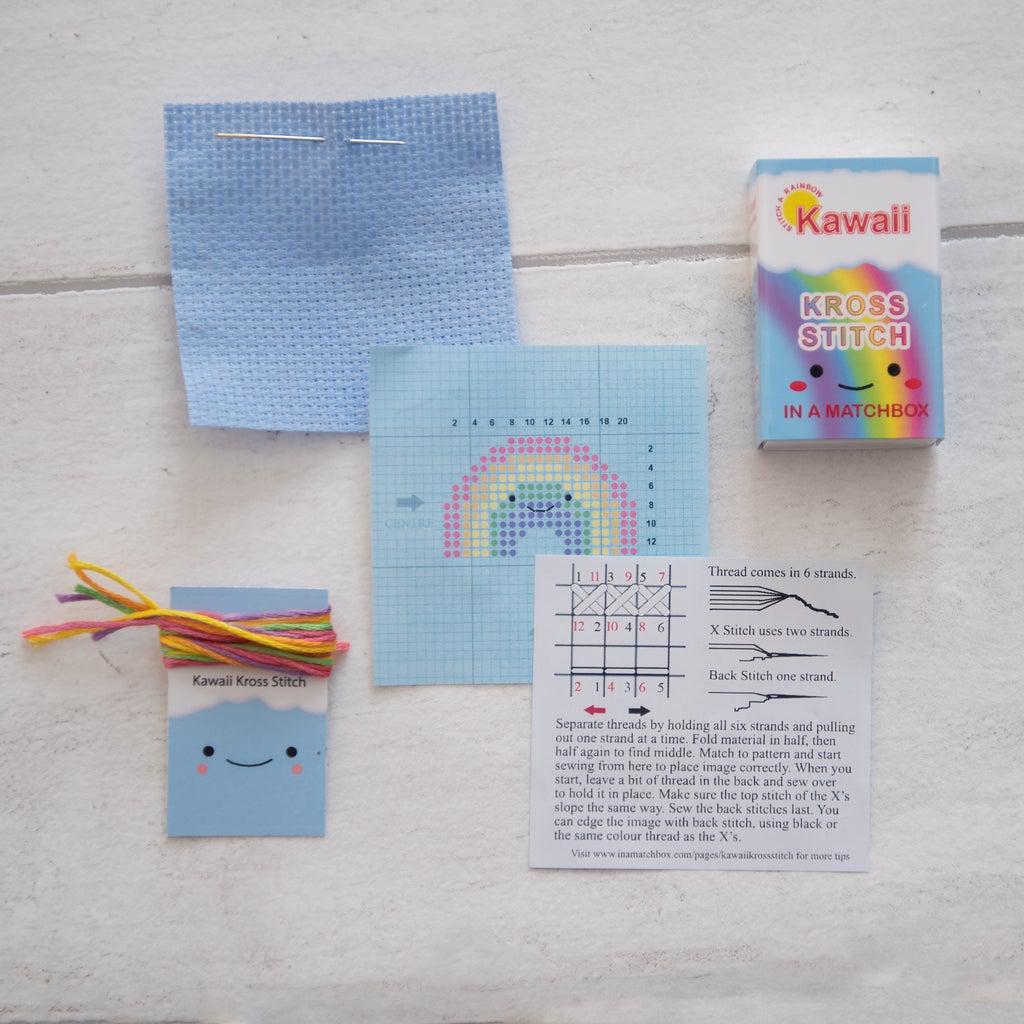 Marvling Bros-Kawaii Rainbow Arc Mini Cross Stitch Kit in a Matchbox-xstitch kit-gather here online