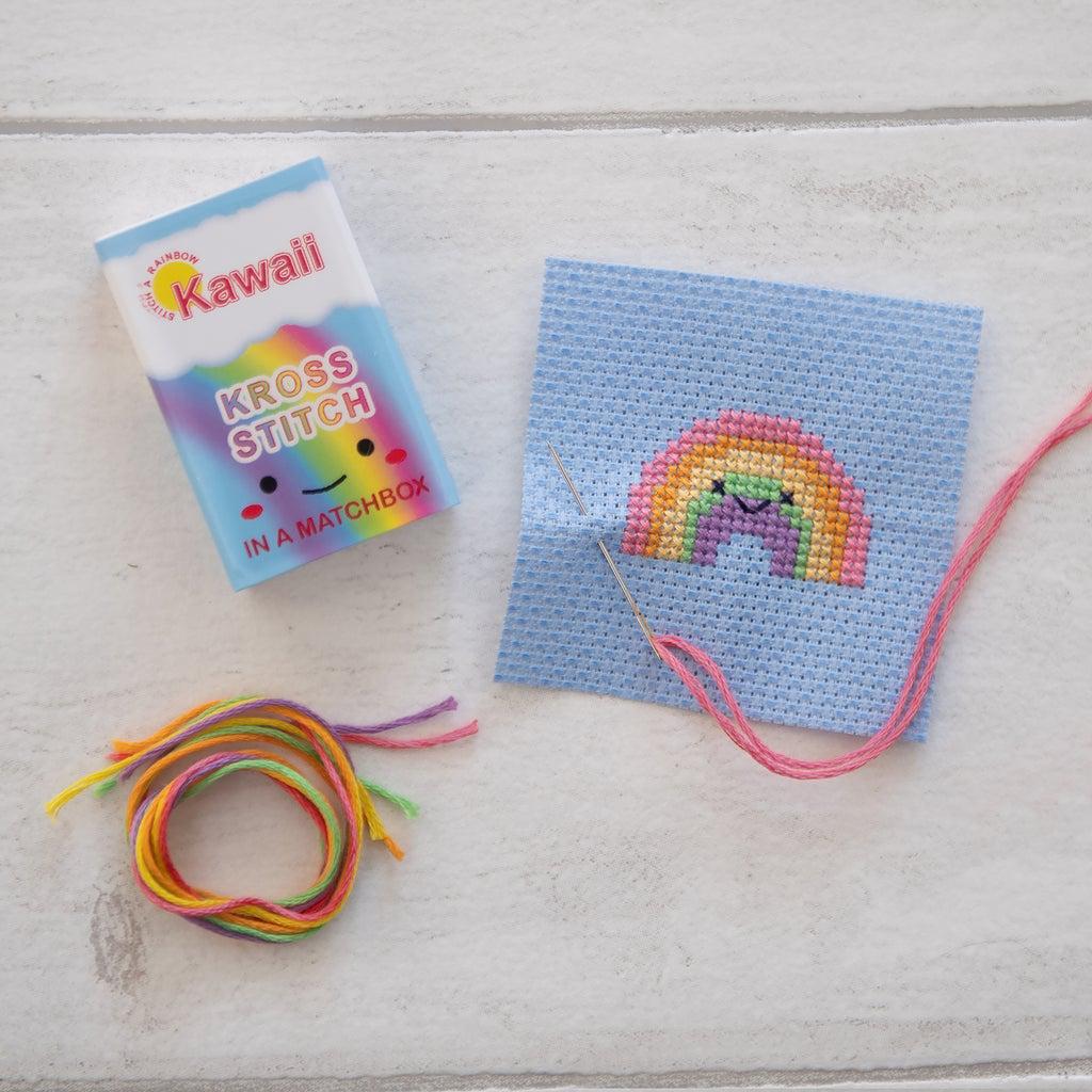 Marvling Bros-Kawaii Rainbow Arc Mini Cross Stitch Kit in a Matchbox-xstitch kit-gather here online