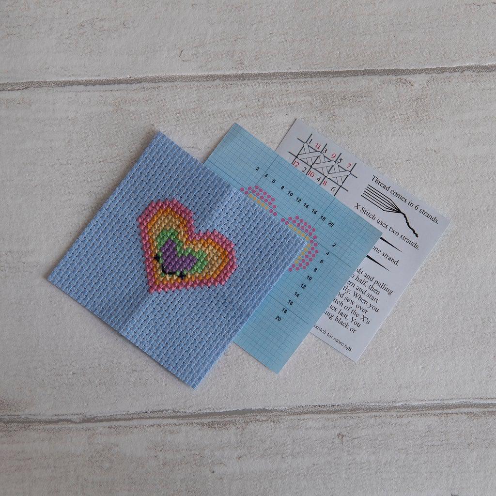 Marvling Bros-Kawaii Rainbow Heart Mini Cross Stitch Kit in a Matchbox-xstitch kit-gather here online