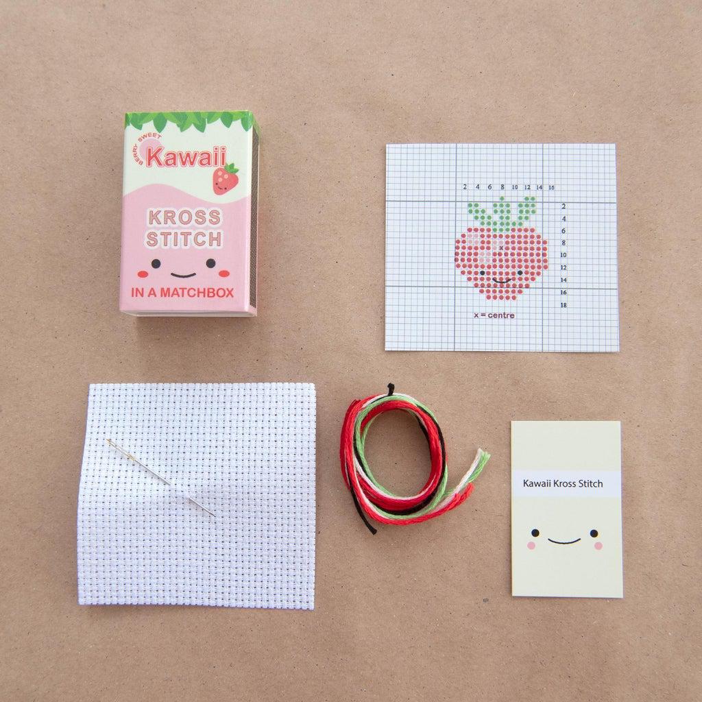 Marvling Bros-Kawaii Strawberry Mini Cross Stitch Kit in a Matchbox-xstitch kit-gather here online