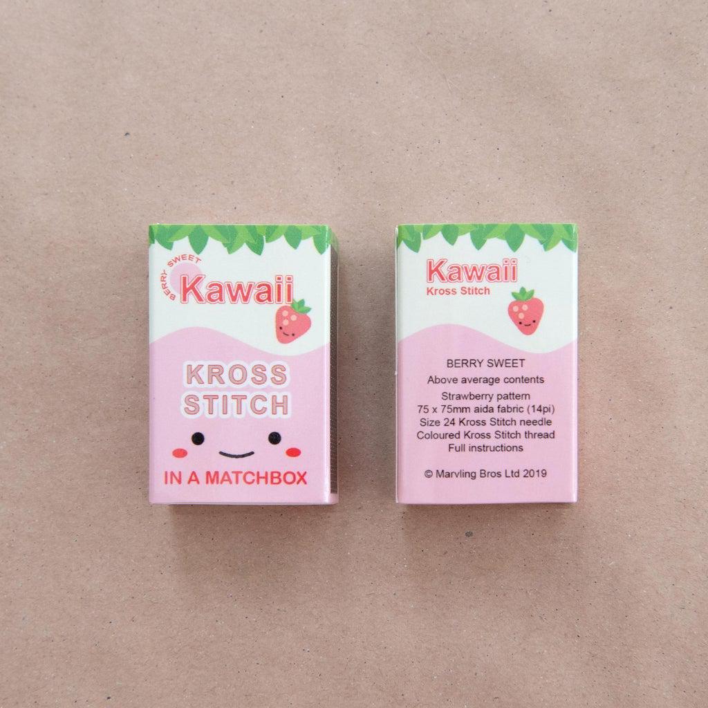 Marvling Bros-Kawaii Strawberry Mini Cross Stitch Kit in a Matchbox-xstitch kit-gather here online