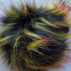 McPorter Farm-Faux Raccoon Fur Pompom - Red and Yellow on Black-pompoms-gather here online