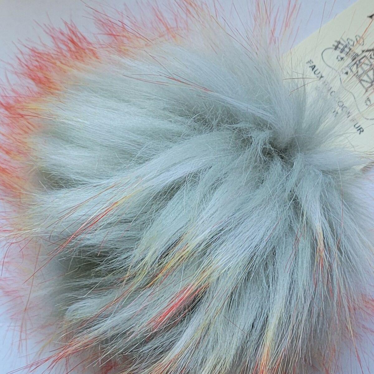 McPorter Farm-Faux Raccoon Fur Pompom - Silver with Pink-notion-gather here online