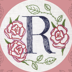 Miniature Rhino-Floral Monogram Embroidery Kit, R - Rose-embroidery/xstitch kit-gather here online