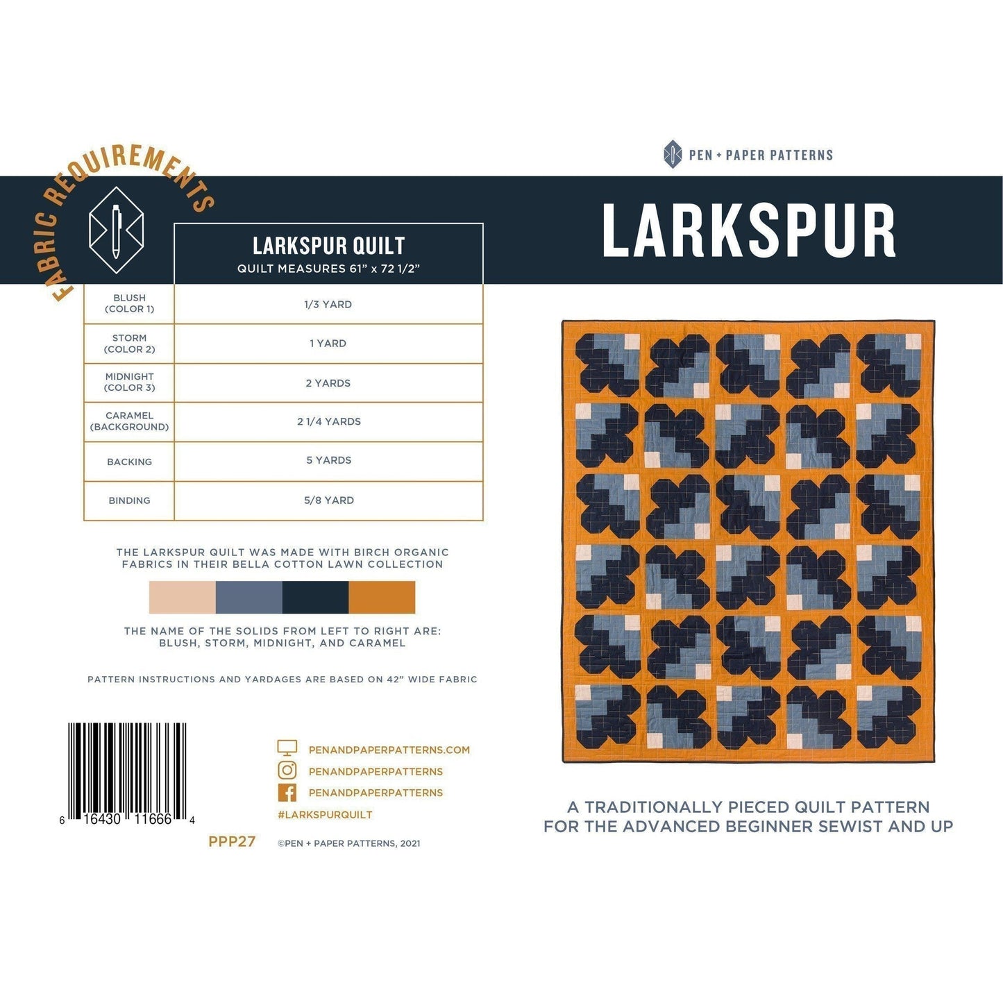 Pen & Paper Patterns-Larkspur Quilt Pattern-quilting pattern-gather here online