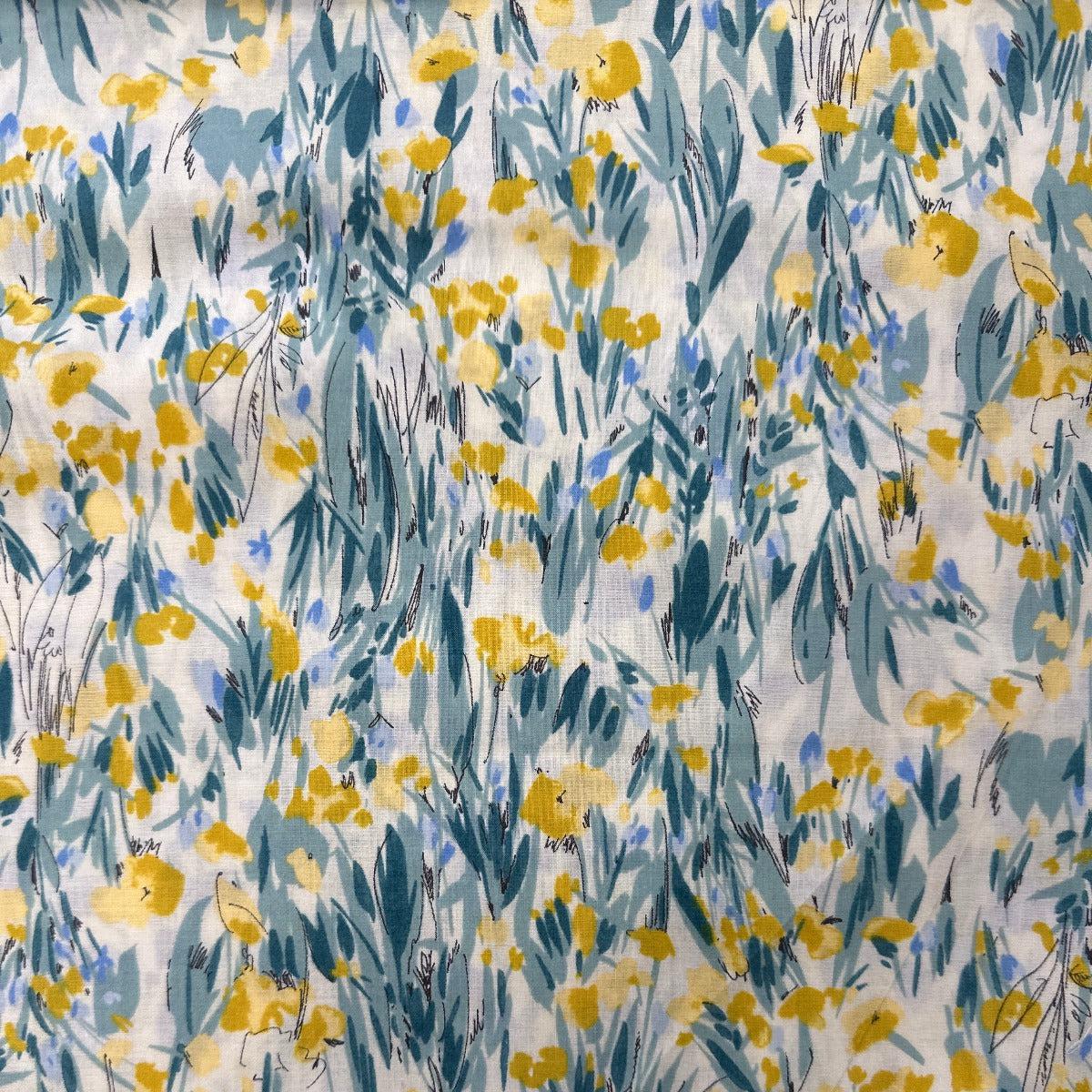 Kokka-Brushed Yellow Flower Fields on Cotton Lawn-fabric-gather here online